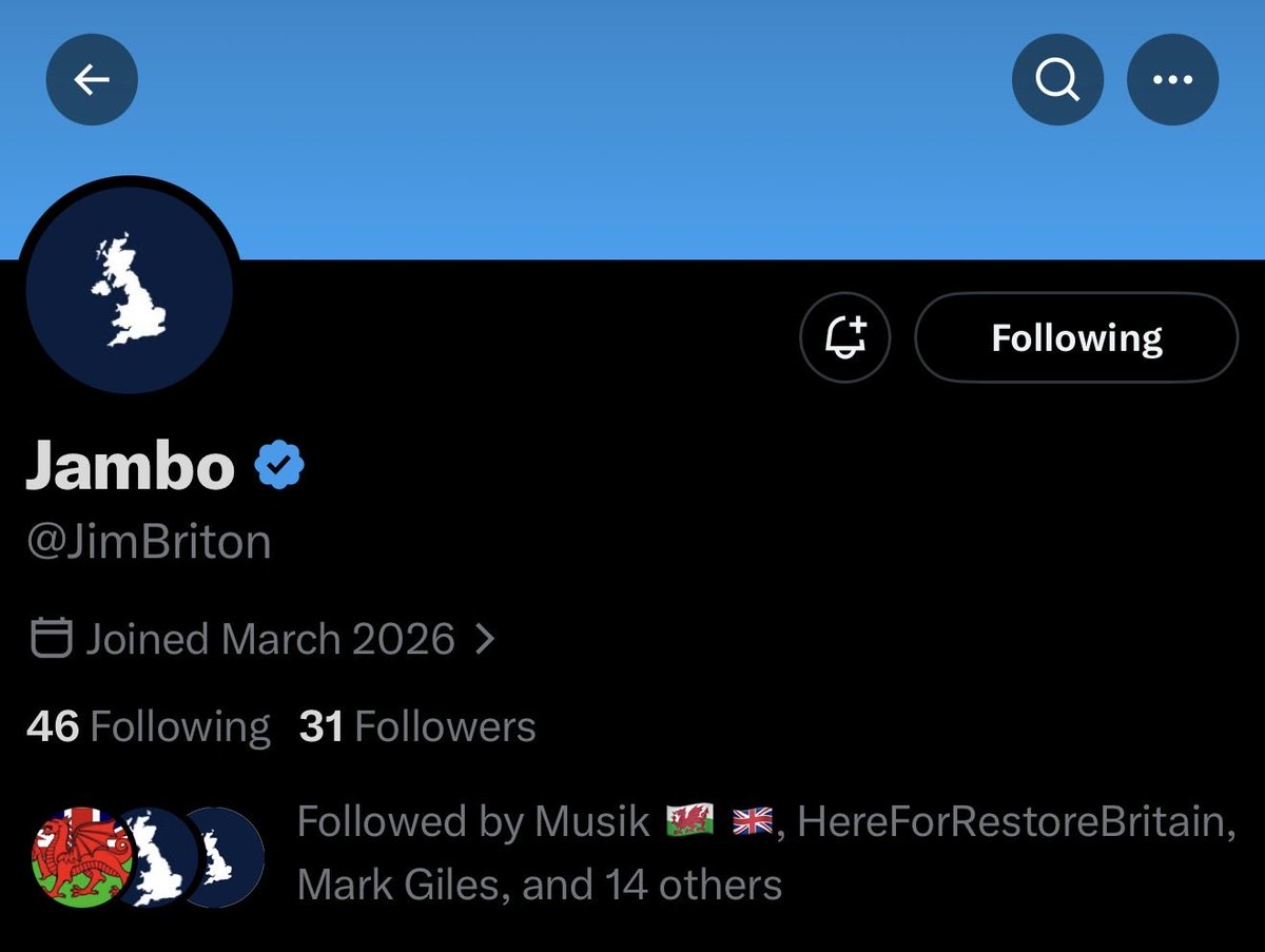 ⭐️ I think Jim could use some Restore Britain support and follows…⭐️

<a href="/JimBriton/">Jambo</a>