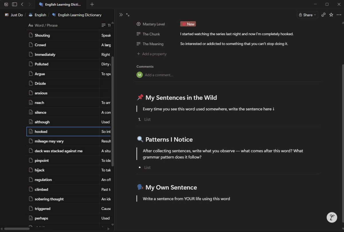 mfx_lli's tweet image. Day: 6
 #learnEnglish
- - - - - - - - - - - - - - - - - - - - - - - - - 
اضفت كلمات امس بالقاموس + اضفت ميزه جديده وهي:
اني بحاول الفتره هذي اركز على الكلمات الي عندي واسجل الجمل الي انذكرت فيها الكلمات المحدده بحيث اتعرف على انماط الجمله والقواعد اللغويه الي تخص هذي الكلمات