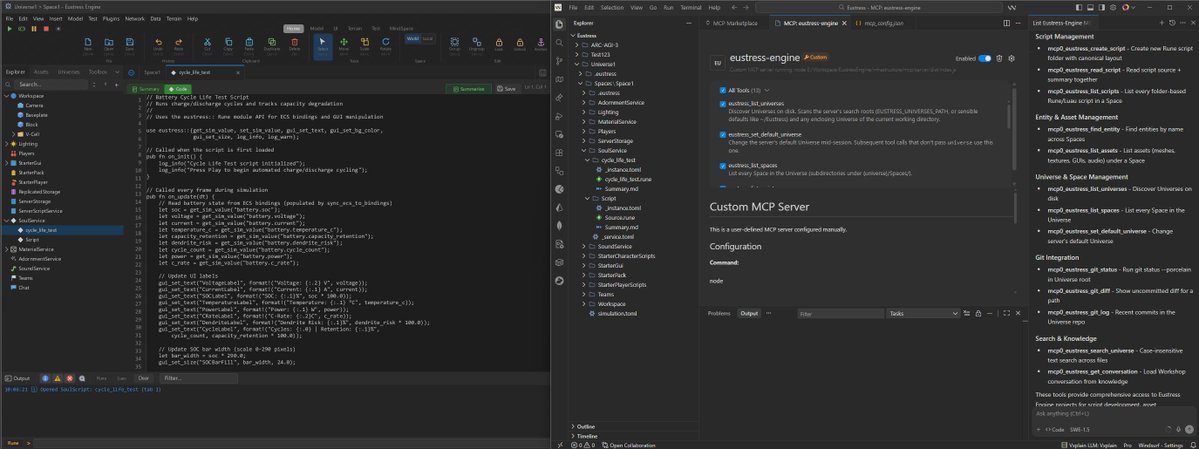 Simbuilder's tweet image. #EustressEngine hosts 1st party tools to connect to external #IDE via #MCP and #LSP

In essence, you can program reality.