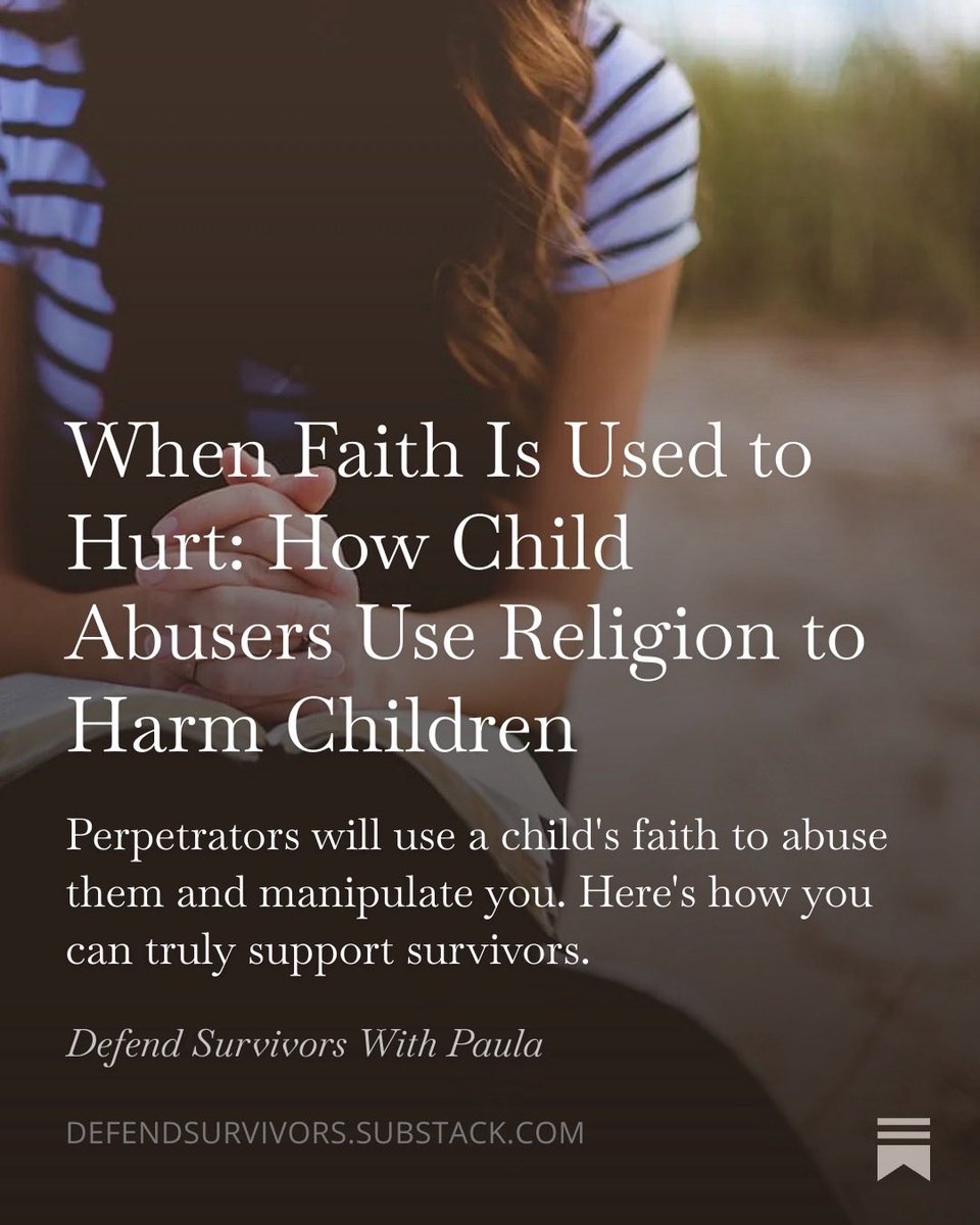 defendsurvivors's tweet image. “If faith is important to you, you need to know how abusers use faith to abuse. If faith is not important to you, you need to know how abusers use faith to abuse. 93% of perpetrators claim to be religious.”
#childabusepreventionmonth #capm
open.substack.com/pub/defendsurv…