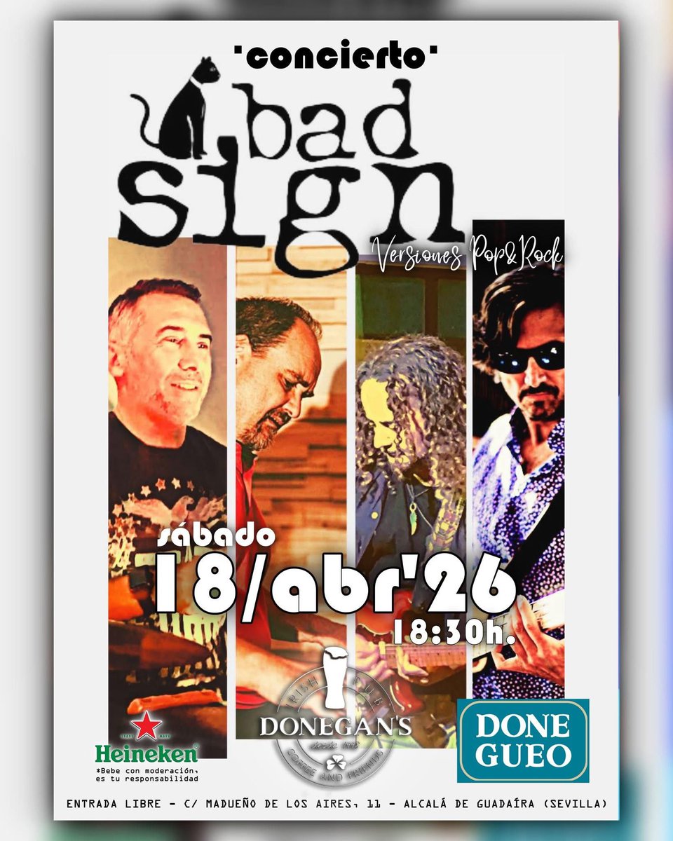 ‼‼‼ ¡¡HOY SÁBADO!! ‼‼‼

𝗦Á𝗕𝗔𝗗𝗢 𝟭𝟴 𝗗𝗘 𝗔𝗕𝗥𝗜𝗟... ¡𝗖𝗢𝗡𝗖𝗜𝗘𝗥𝗧𝗢 𝗗𝗘 "𝗕𝗔𝗗 𝗦𝗜𝗚N" 𝗘𝗡 𝗗𝗢𝗡𝗘𝗚𝗔𝗡'𝗦! ❤️🎶🔝
.
.
.
#DonegansAlcalá #TardeoLive #AfterWork #Copas #Amigos #Cerveza #Parking #TerrazaInterior #PubIrlandés #Música #EnVivo #Diversión