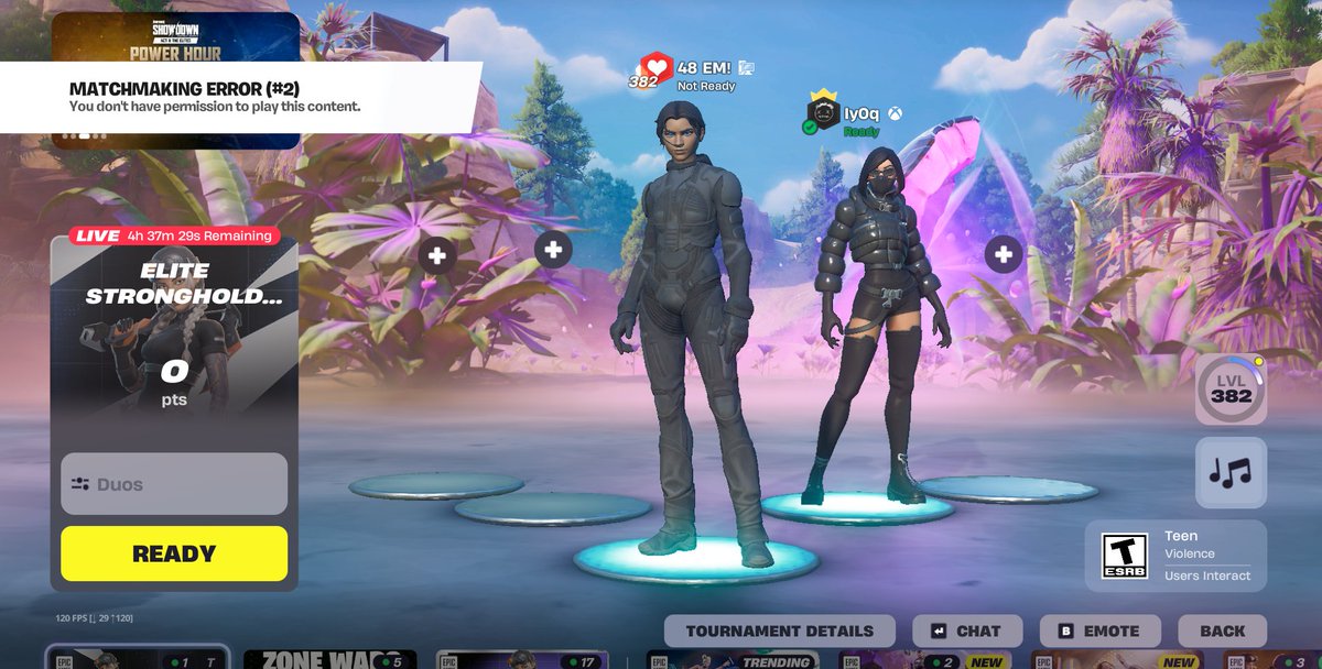 Pexiwtw's tweet photo. @FortniteStatus  Tournament not working! Says don't have permission even though I'm unreal https://t.co/kvl3fCDNvk