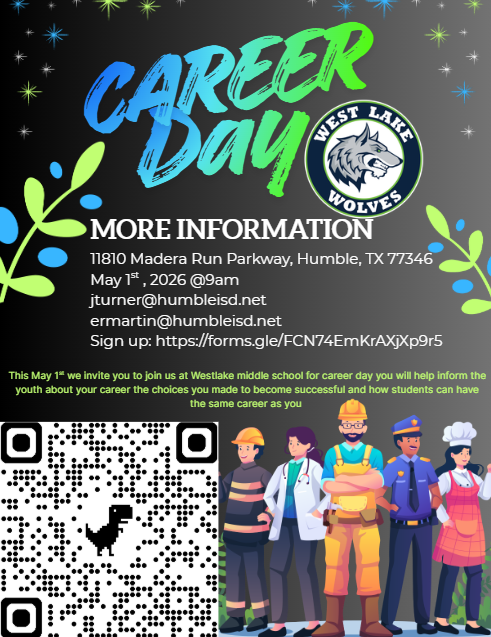 HumbleISD_WLMS's tweet image. 🚨 Final call for Career Day speakers!

West Lake Middle School needs community volunteers for May 1.

Don’t miss this chance to inspire students:
forms.gle/fGdNwSLjEo3mxg…

#FinalCall #InspireYouth