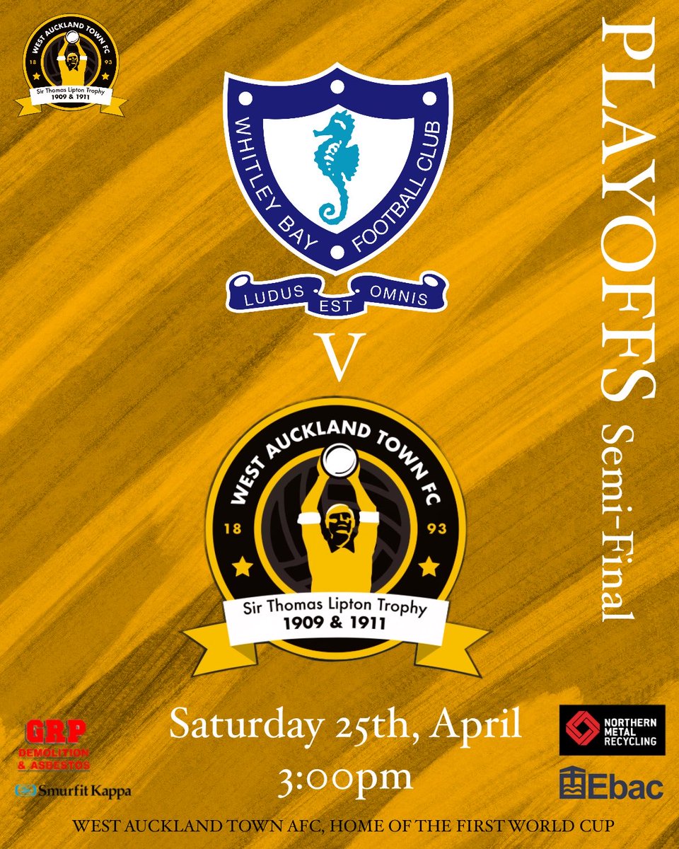westaucklandfc's tweet photo. PLAYOFFS  After today’s 3-1 win against Whickham, West Auckland Town finished fourth in the final league table, ensuring playoff football.  We travel to Whitley Bay next weekend in the semi-final, and the winner will face either Shildon or Boro Rangers in the final. https://t.co/1rQ5FOziPk