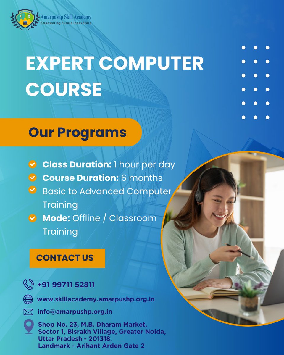 apskillacademy's tweet photo. 📚 Build a strong digital future with the Expert Computer Course at Amarpushp Skill Academy.
Enroll today and grow your confidence with technology.

📍 Greater Noida
📞 +91 99711 52811
🌐 https://t.co/IhUg6HFH9s

#amarpushpsociety #amarpushpskillacademy #onlinegsystems #CBSE https://t.co/hWG5IOUMQk