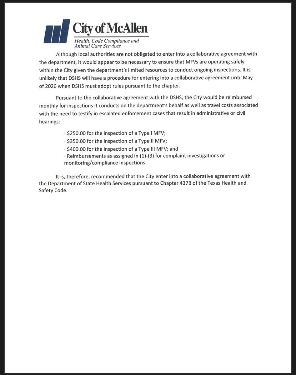 dmhj's tweet image. The @CityofMcAllen may partner with the state to inspect food trucks #rgv
