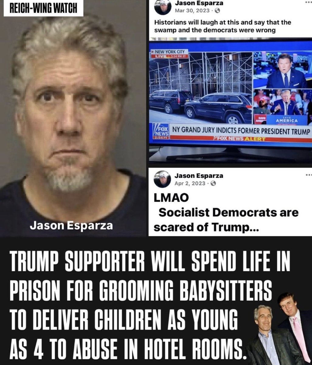 AnnieForTruth's tweet image. Another pervert and pedophile Trump supporter and member of the GOP, Gang of Pedophiles. 60 year old Jason V. Esparza will spend the rest of his life behind bars for sexually abusing children over the span of 20 years, some as young as 4 years old. 😡

hoodline.com/2026/04/babysi…