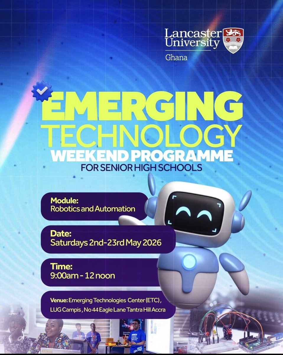 desmondknunoo's tweet photo. We have another Emerging Technology Weekend Programme for Senior High Schools happening at the Emerging Technologies Centre in @LancasterGhana https://t.co/cUHE0eefUu