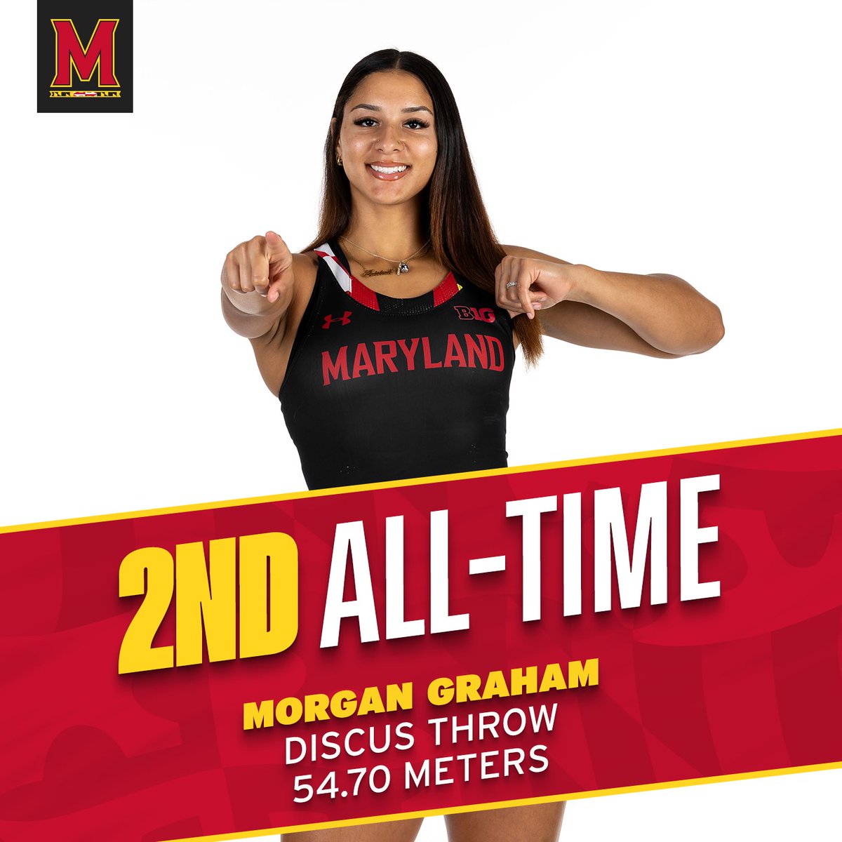 MarylandTrack's tweet photo. Morgan Graham sets a new second all-time record in the discus with a mark of 54.70m, a record she previously held!💪 https://t.co/2BjchcCafc