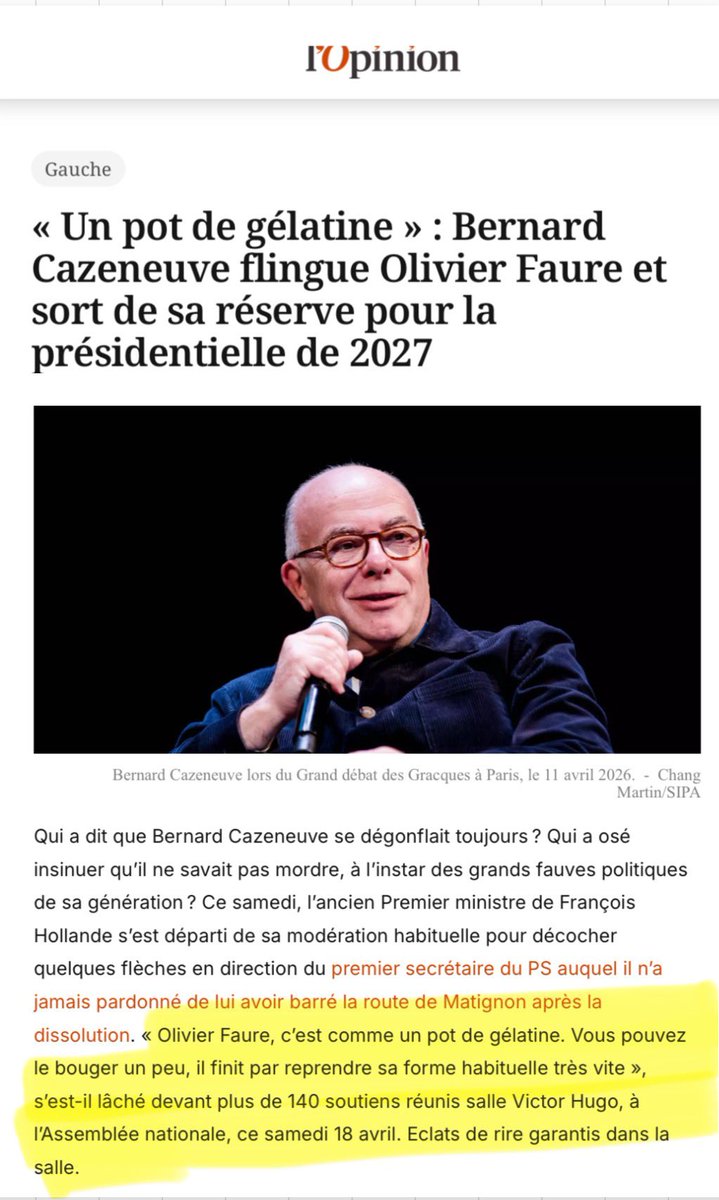 Je suis stupéfait par la violence d’un <a href="/BCazeneuve/">Bernard Cazeneuve</a> qui choisit la vulgaire polémique quand la situation politique de la France mériterait un peu plus de hauteur et de dignité. 

Je lis de surcroît que cette saillie a provoqué des « éclats de rire » ? 

Mais qui a ri ?