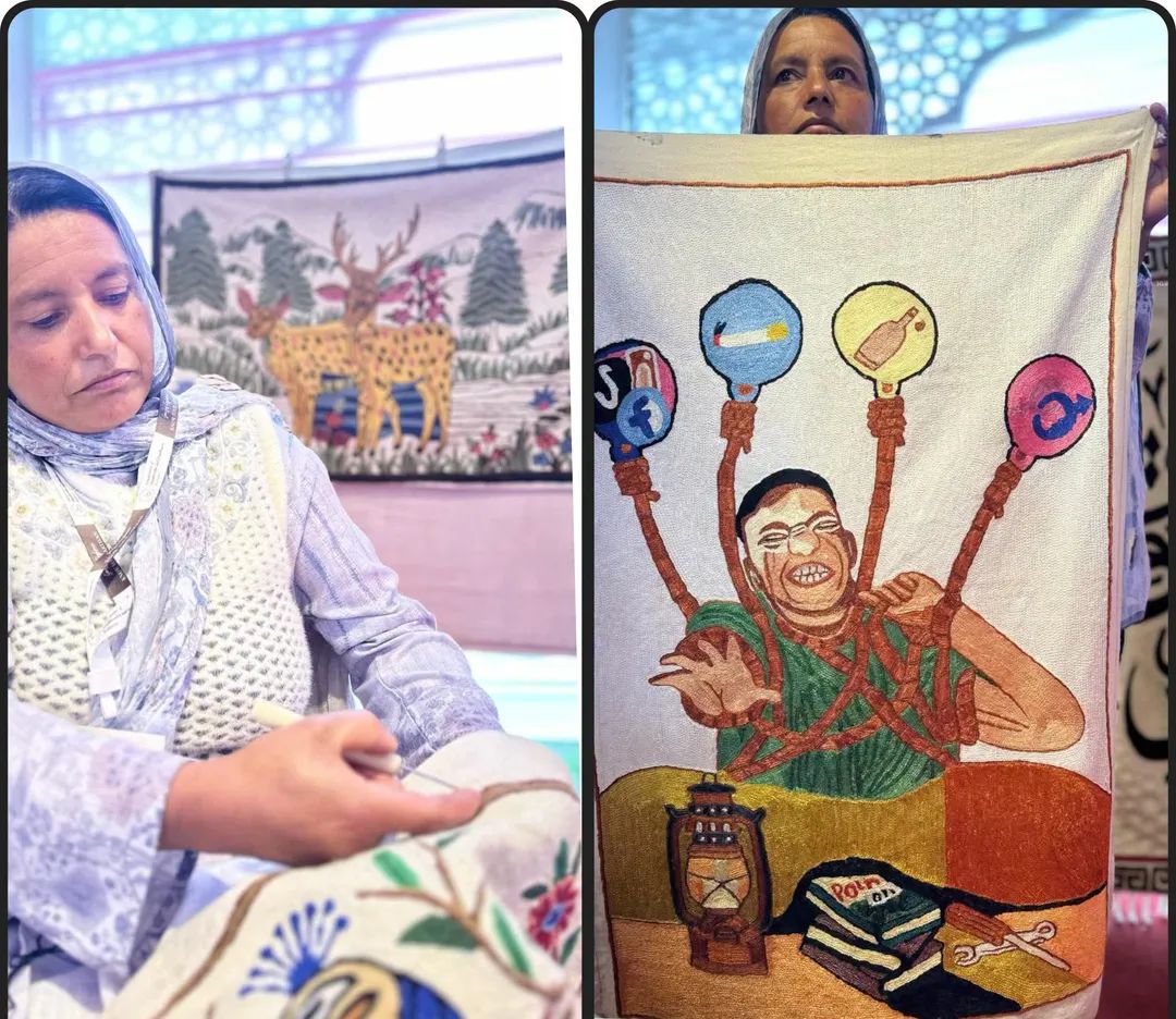 Kashmir_Positiv's tweet image. अनंतनाग की ताहिरा चेन-स्टिच कारीगरी में मेहनत और लगन की मिसाल हैं, जिन्होंने अपने हुनर से राज्य पुरस्कार पाया और युवाओं को पढ़ाई के साथ कौशल सीखने की प्रेरणा देती हैं।
#Kashmir