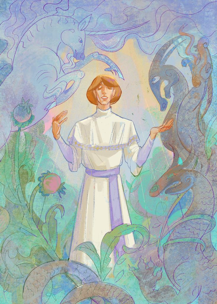 anna_nerv's tweet image. "The Artist" 
We all love sweet innocent saint boys, don't we? 😊
#TheSeeressAndTheBard #oc #medieval