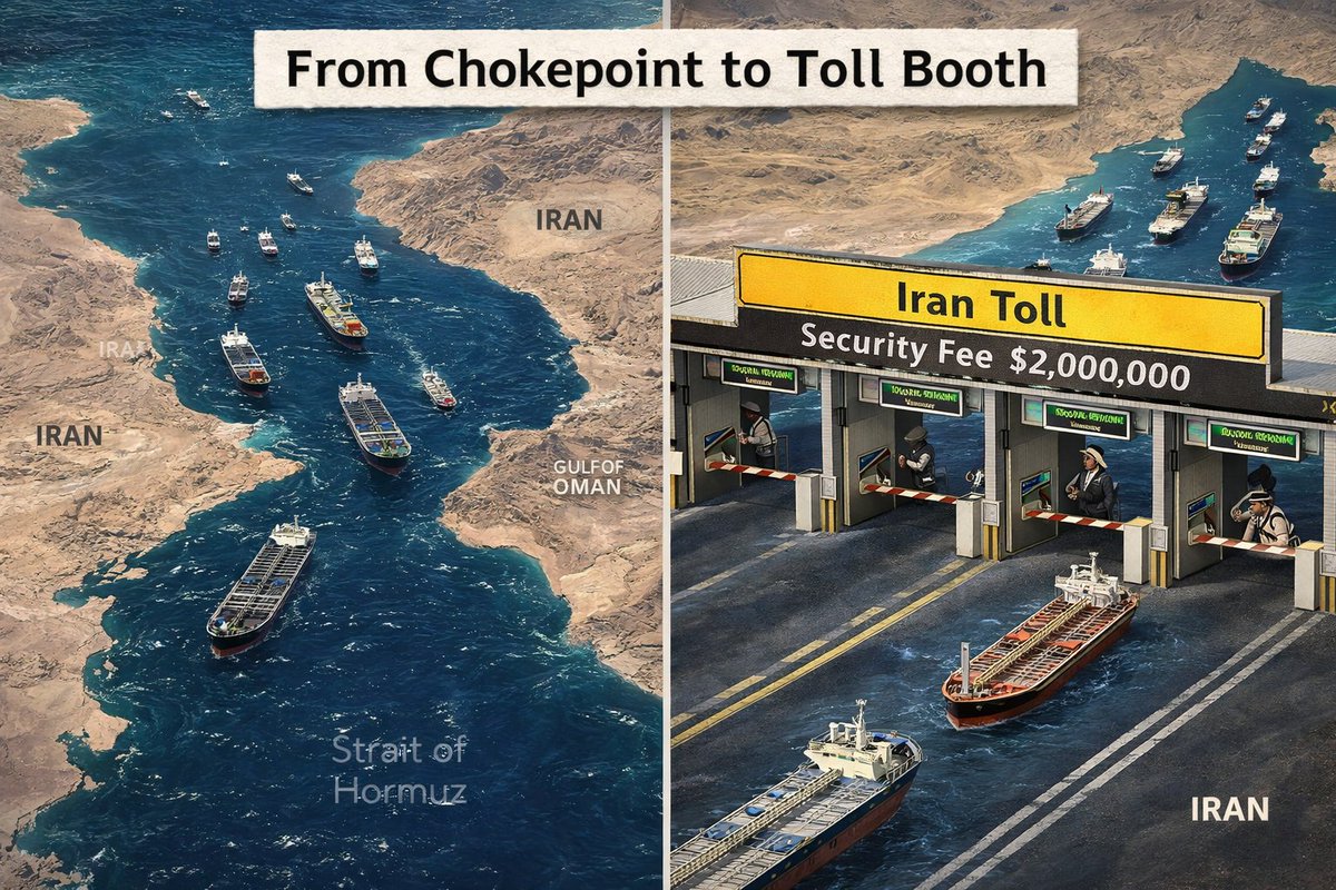 garand_adam's tweet image. Iran just started charging ships “security and environmental fees” to cross the Strait of Hormuz.Essentially turning the world’s key oil route into a toll booth Things are getting messier fast. Markets are watching every move. How do you think this plays out? #Hormuz #Oil