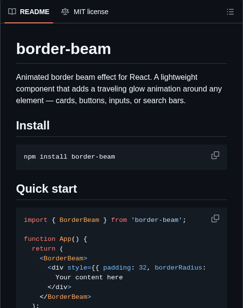 a traveling glow that wraps any react element, auto-detects border ...