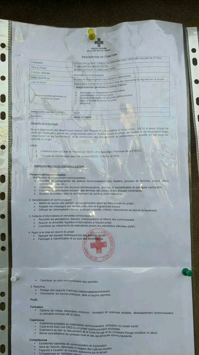 neutreolivier's tweet image. Croix-Rouge RDC recrute un Mobilisateur Communautaire à #Bukavu