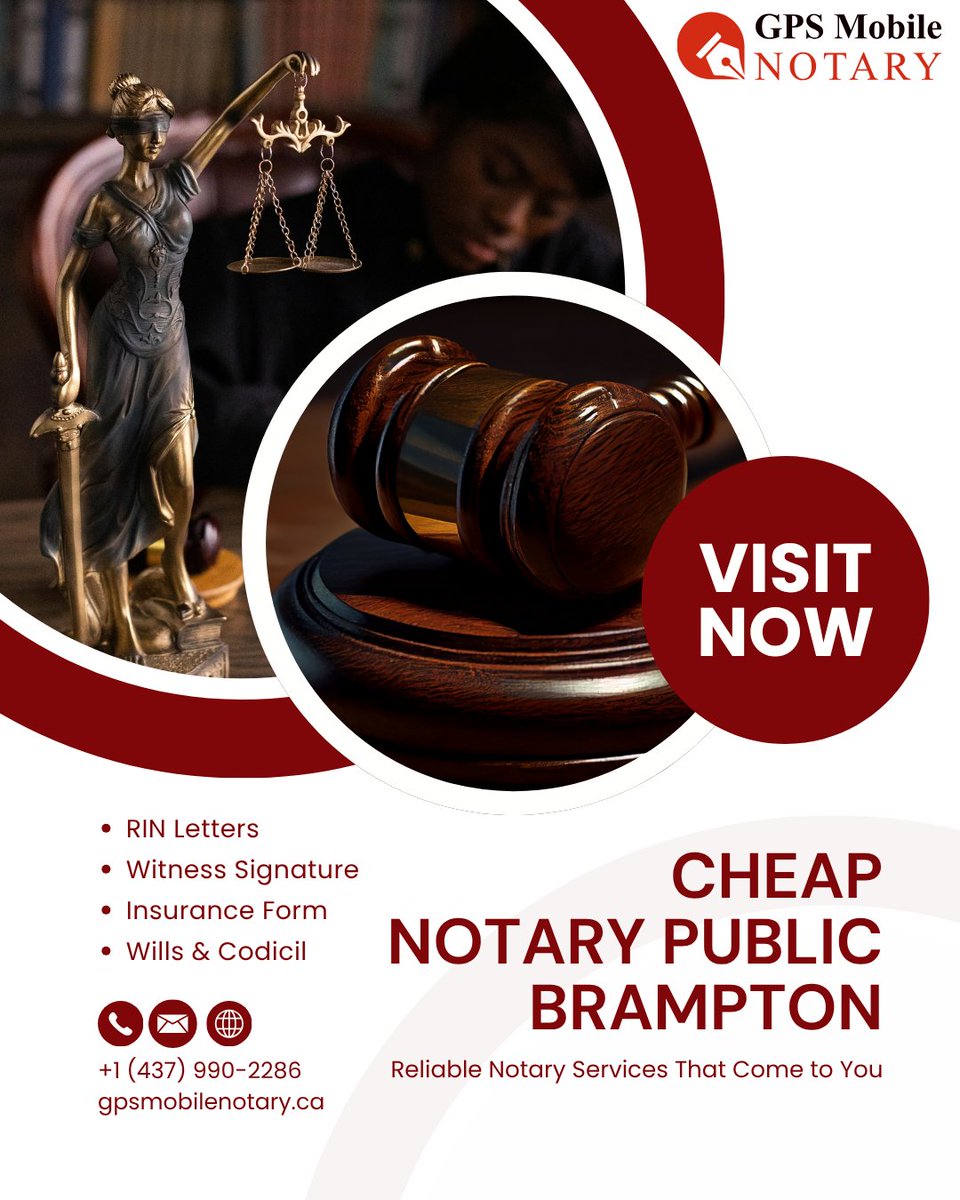 gpsmobilenotary's tweet image. Cheap Notary Public in Brampton by GPS Mobile Notary—affordable, reliable, mobile service.
 
 Call us today at +1 (437) 990-2286

Visit Now : gpsmobilenotary.ca
#notary #notarypublic #mobilenotary #notaryservices #notarysigningagent #notarybusiness #Law