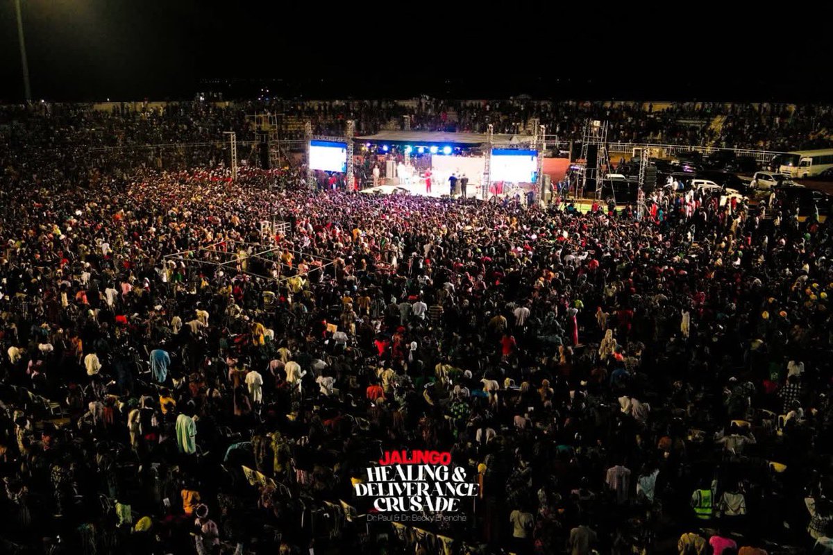 therealchurchg1's tweet photo. Dr Pst Paul Enenche and Dr. Mrs Becky Paul Enenche held a mega crusade in Jalingo, Taraba State, and every available space in the stadium was filled with people to the point where there was overflow 

No offering was taken at the crusade as this is the principle of the ministry for every crusade  that is conducted, and there was free medical outreach as well as free welfare distribution. 

A newborn baby was delivered at the crusade ground by the crusade medical team 

This part of the country is plagued with terrorism so prayers for the state and nation were also  offered trusting God for deliverance for the country.