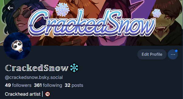 CrackedSnow's tweet photo. I'd also like to let everyone know, (for those that don't know already) I mainly post my works on bluesky.

Mainly backlogged work that I actually haven't posted cuz of my paranoia with AI, but yknow... its there XD

#bluesky https://t.co/CtI8tuKXaC