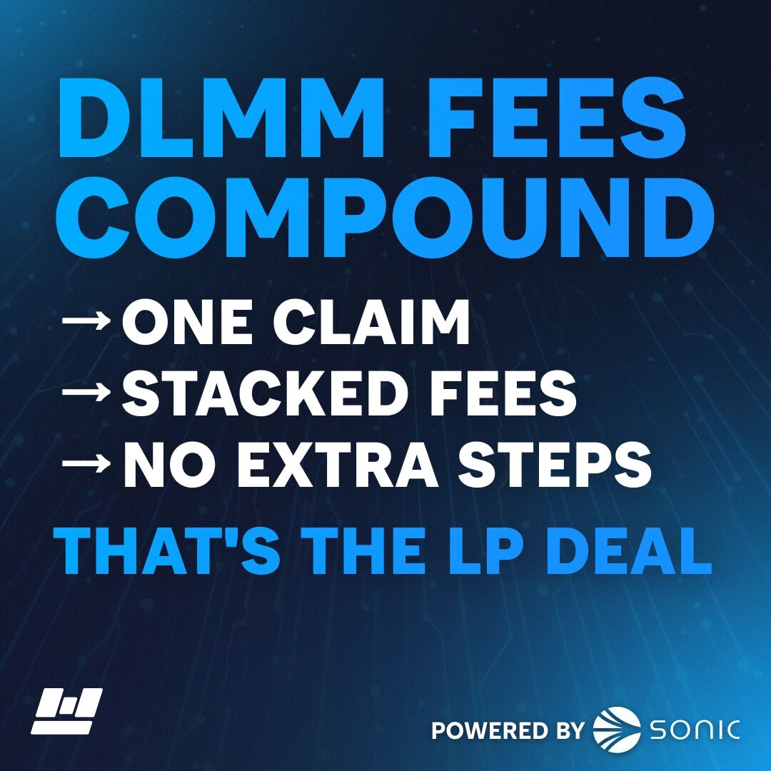 DLMM Pool fees compound into your bin. When you withdraw you get liquidity plus everything that accrued. One claim. Stacked Fees. No extra steps. That's the LP deal on Metropolis.