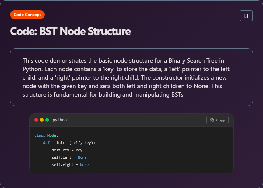 techielearnapp's tweet image. ✨ Code: BST Node Structure (Data Structures And Algorithms)

Learn more on our app: play.google.com/store/apps/det…

#Algorithms #DataStructures #CodingInterview #ProblemSolving #100DaysOfCode #DevLife