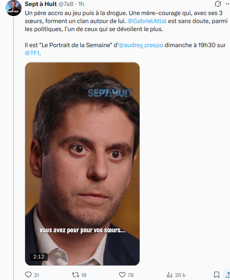AgatheIrene's tweet image. #Cosette demain sur TF1.
Ras-le-bol de la vilaine tête d'#attal tout le temps et partout !
#propagande