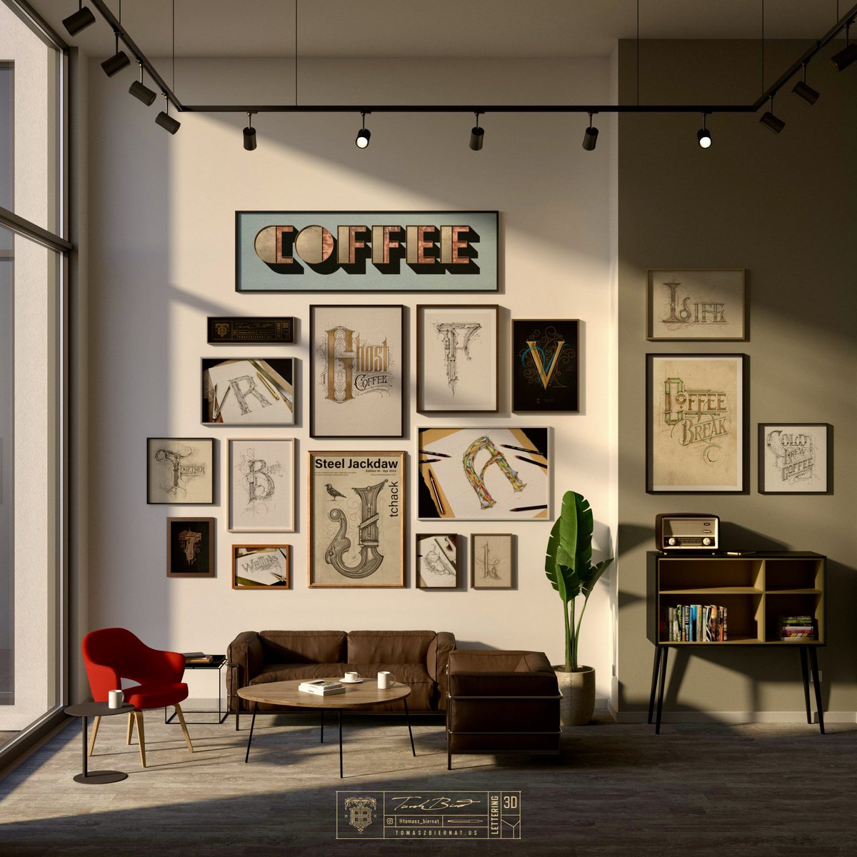 tomek_biernat's tweet image. Lettering &amp;amp; Coffee ☕️
Some of my designs that I have put on my own 3D vis - Sketchup 3D, V-ray | noai⛔️
🫡

#wallart #coffeeshop #coffee #kawa #design #interior #usa #sketchup #art #3d #noai #InteriorDecoration #opentowork #GraphicDesigner #grafika #3dmodeling #lettering #wall