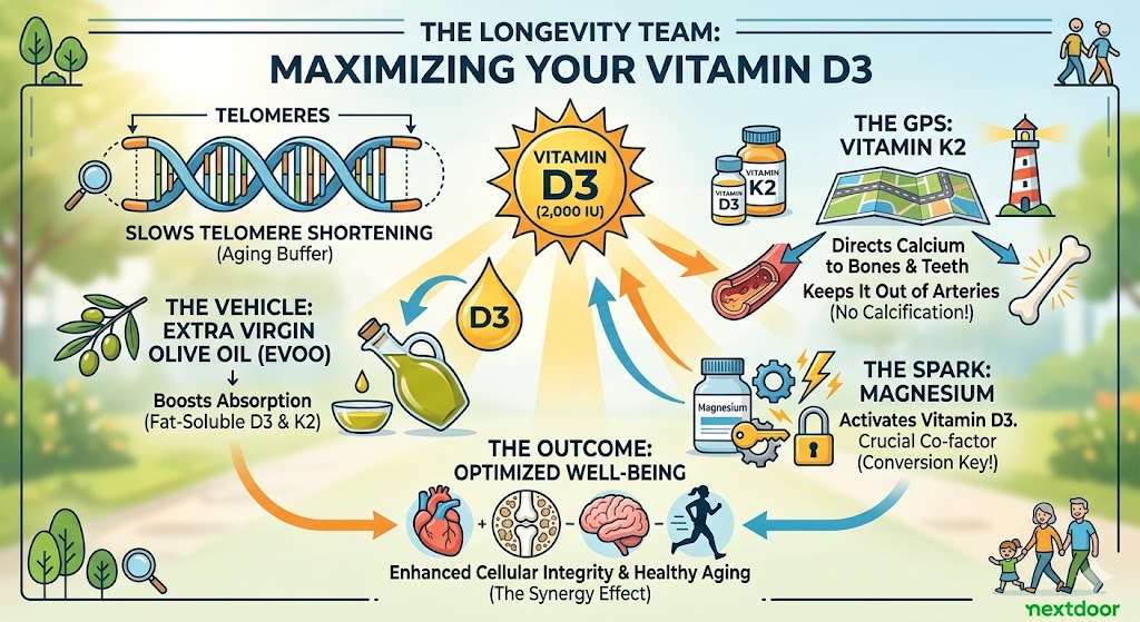 JohnGer24430535's tweet image. Hello:

2,000 IU of Vit D3 daily slows telomere shortening (our aging clock) 🧬

Optimize the blueprint:
☀️ D3 + K2 (GPS for calcium)
🫒 EVOO (Fat-soluble absorption)
⚡️ Magnesium (The activation key)

Better absorption = better longevity.

#MAGA #MAHA! 

God Bless, 

John German