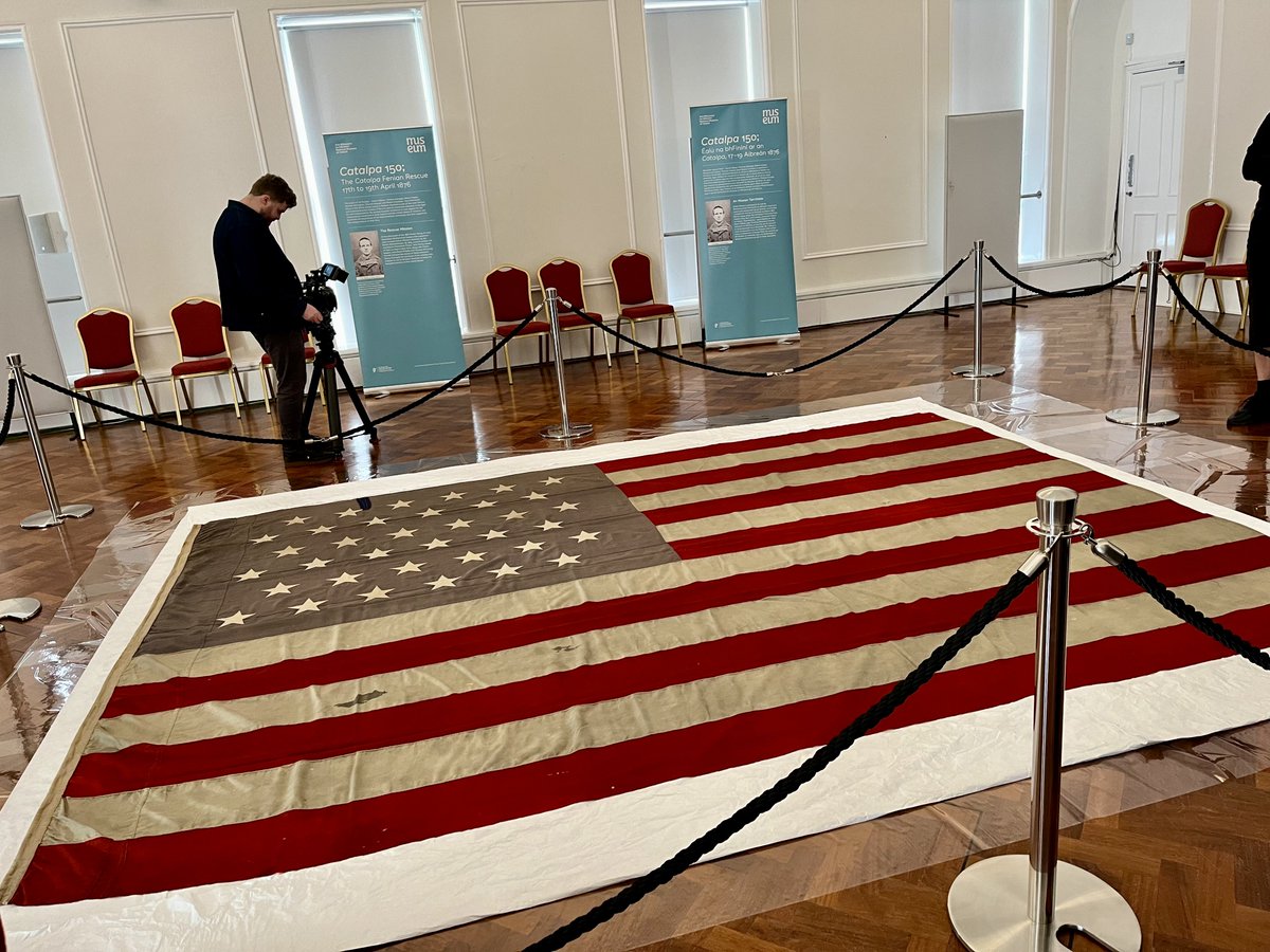 maeveos's tweet image. The huge 150-year-old Catalpa flag is very impressive, with a great history associated with it. It’s on view in The National Museum at Collins Barracks in #Dublin this weekend only!