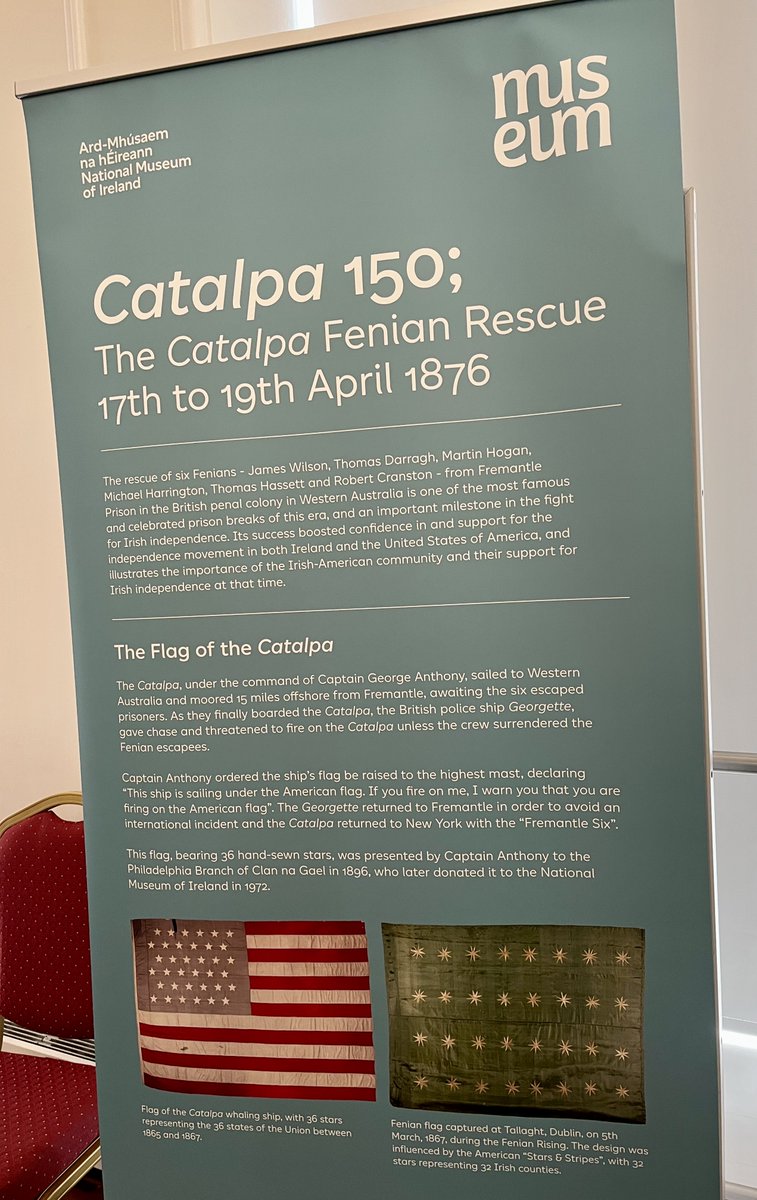 maeveos's tweet image. The huge 150-year-old Catalpa flag is very impressive, with a great history associated with it. It’s on view in The National Museum at Collins Barracks in #Dublin this weekend only!