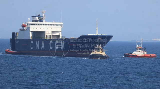 Shipguru's tweet photo. #disabled #roro #MONT_VENTOUX #towed by #tugboat #MED_ALDEBARAN with #TowingAssistance by #tugboats #SEA_SALVOR and #WENZINA #approaching #grandharbourmalta -17.04.2026 - https://t.co/nfgboxc3g3 - NO PHOTOS can be used or manipulated without our permission @worldshipsoc https://t.co/bxtT2IODaG