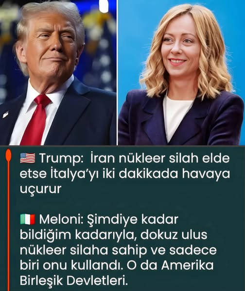 Baha_Benhan's tweet image. Harika bir cevap... 👏
​🇺🇸 Trump: İran nükleer silah elde etse İtalya’yı iki dakikada havaya uçurur
​🇮🇹 Meloni: Şimdiye kadar bildiğim kadarıyla, dokuz ulus nükleer silaha sahip ve sadece biri onu kullandı. O da Amerika Birleşik Devletleri.
#gündem #keşfet #keşfetteyiz #sondakika