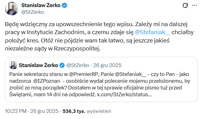#PrzyPOminajka
Stefaniak <a href="/Stefaniak__/">Jakub Stefaniak</a> , ten peeselowski motocyklowy "wojownik" z KPRM (ur. 1981, historia sztuki na KUL, potem rzecznik PSL i nagle wiceszef kancelarii Tuska🤡)
Prof. Stanisław Żerko  <a href="/StZerko/">Stanisław Żerko</a>  – facet z 41-letnim stażem w tym instytucie, jeden z najlepszych