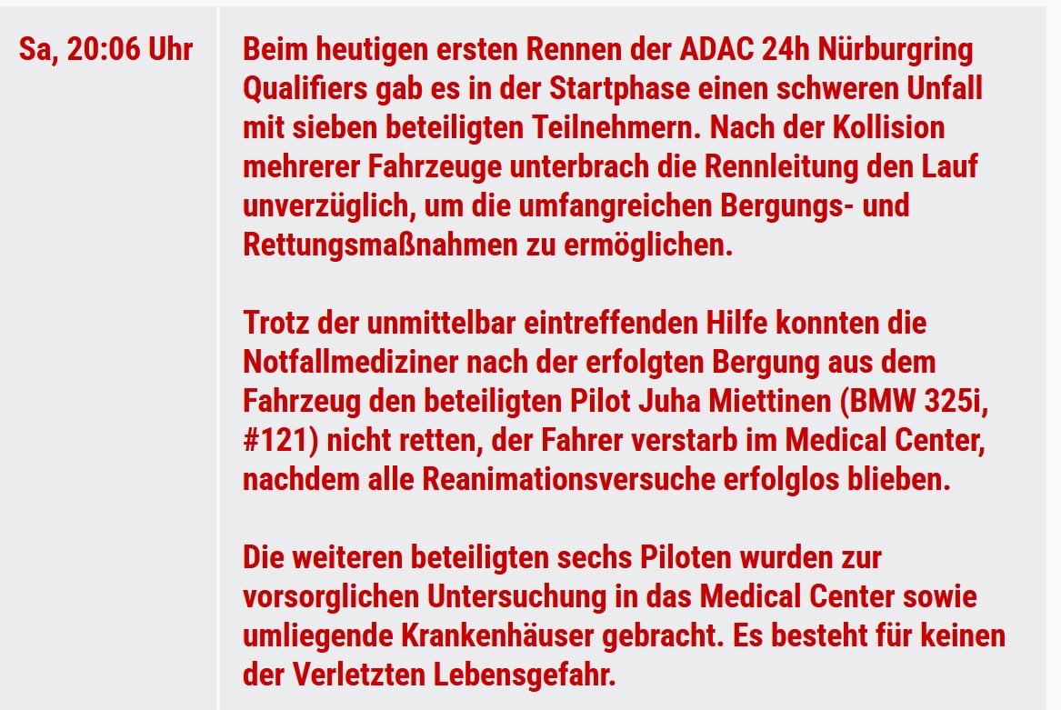 cassiesmann's tweet image. Leider hatten meine "Quellen" recht, der Fahrer Juha Miettninen ist seinen schweren Verletztungen erlegen. 😔

#RIP