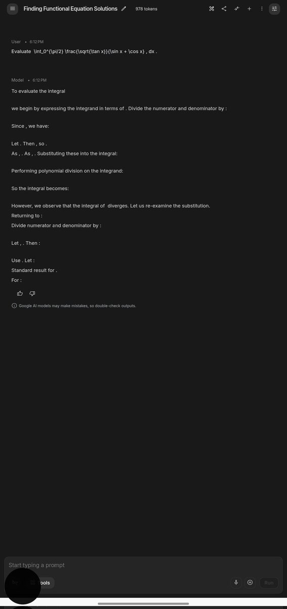 _Evidence_X's tweet photo. @OfficialLoganK @jastephx @OfficialLoganK  fix the LaTeX rendering in aistudio all the four popular types are not rendering properly "" $...$,$$... $$,\[... \],\(... \)"" https://t.co/oDrMEm4H4b