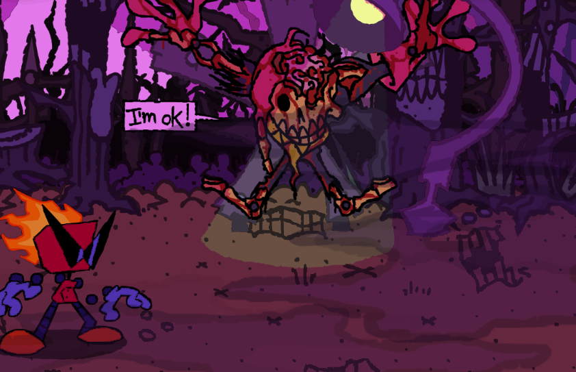 swackygames's tweet image. Initially, The Crucified Henchie you see in the cemetery part was supposed to look a lot more graphic. I had to dial back on this action once I realized I had to draw this dude punching you and kicking your ass. sorry bro i can't be bothered #FACT