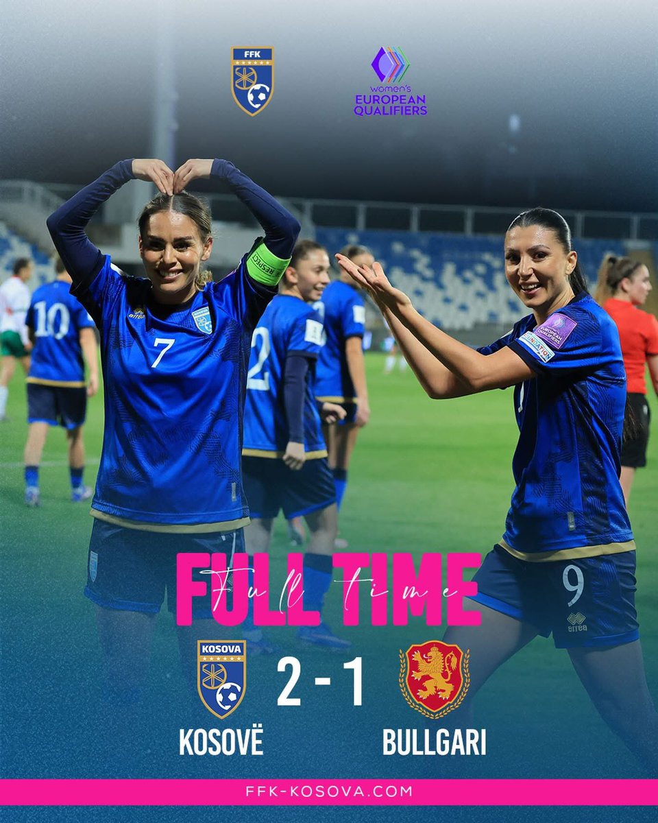 KOSOVO COMPLETE A LAST-MINUTE COMEBACK TO BEAT BULGARIA 🫶

𝐅𝐮𝐥𝐥 𝐓𝐢𝐦𝐞: 🇽🇰 2-1 🇧🇬

#KOSBUL | #FIFAWWC