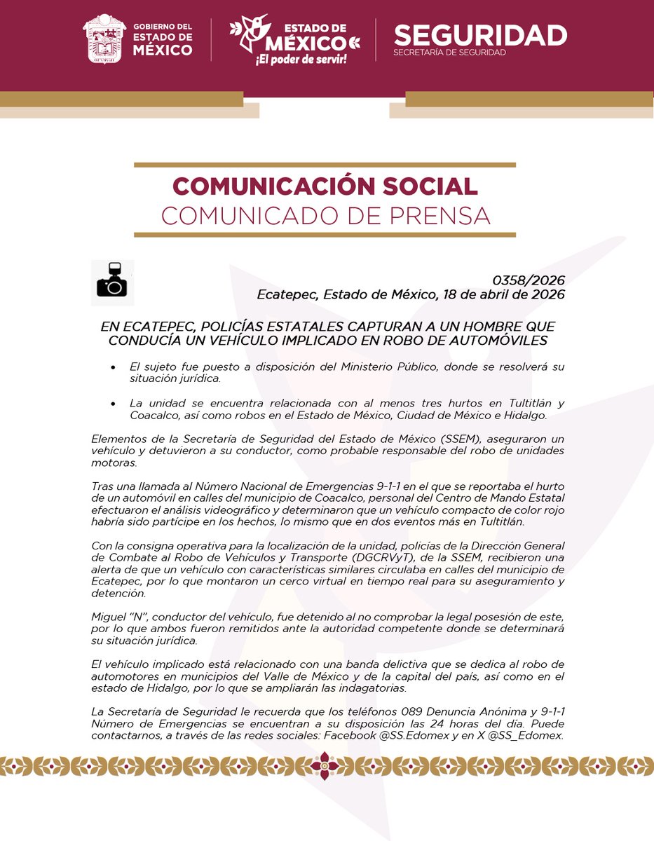 Secretaría de Seguridad del Estado de México tweet media