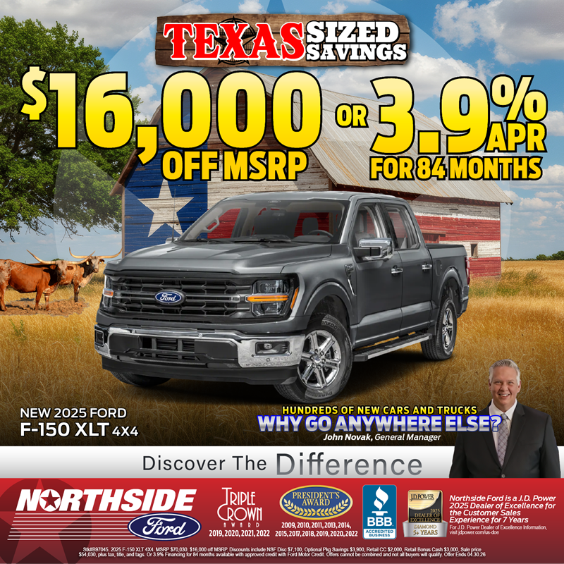 NorthsideFord's tweet photo. The only savings we're doing is Texas Sized! 🤠 
One of the largest lots in South Texas test-drives are free.
Visit our website: https://t.co/JBVQjhEJOz or come in today!
#ford #trucks #deals #texas #savings https://t.co/0NGR6mA2C5