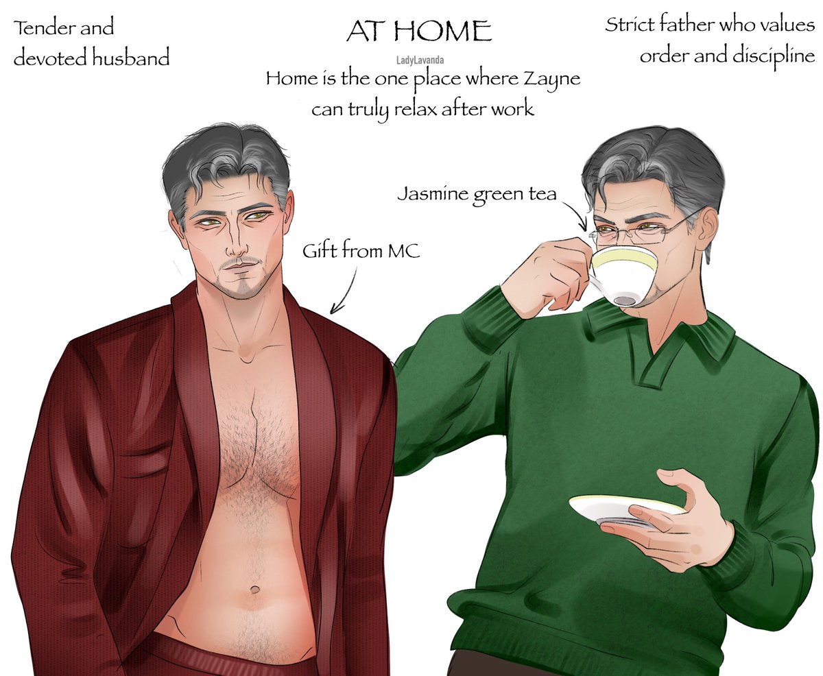 Zayne 47 y.o.
Part 5 - At home 
Let me know if you'd like to see his kids 🤗
#Zayne #ZayneFanart #loveanddeepspace
