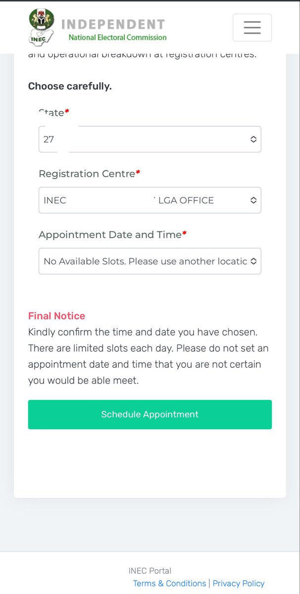 This PVC reg have been stressing me for days. Every location I pick there’s no slot available. Checking back now and no progress still 🤦🏾‍♀️