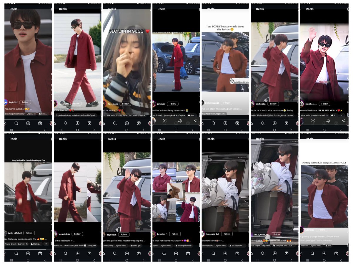 Seokjin going viral for wearing a red Gucci dress on jhope's discharge day