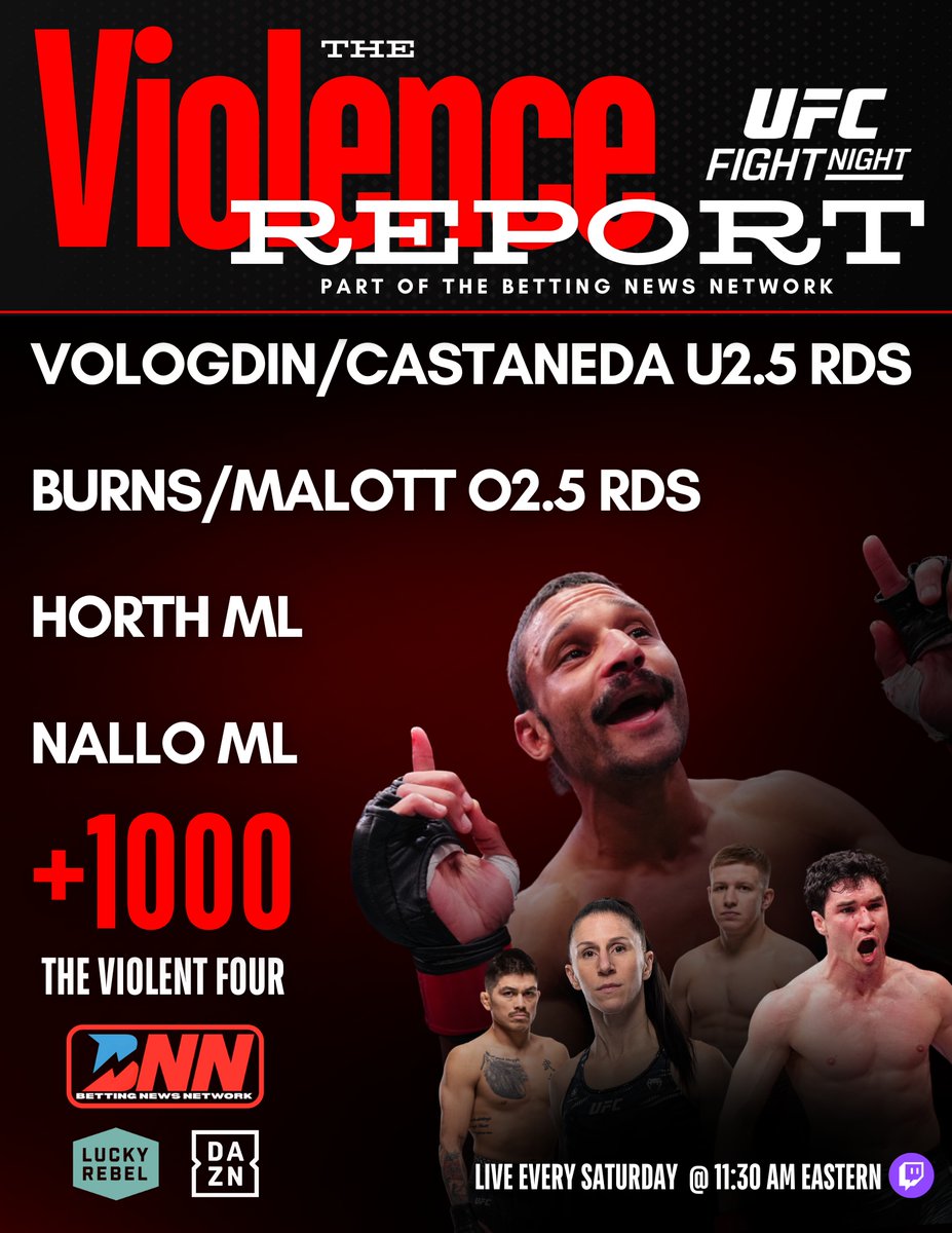 YourBettingNews's tweet image. The Violent 4⃣

#UFC Winnipeg is TONIGHT!!! 🥊

@trizzy_bets 
@SweatpantJesus 
@JustSukh 

Brought to you by @LuckyRebel__ &amp;amp; @DAZNBoxing