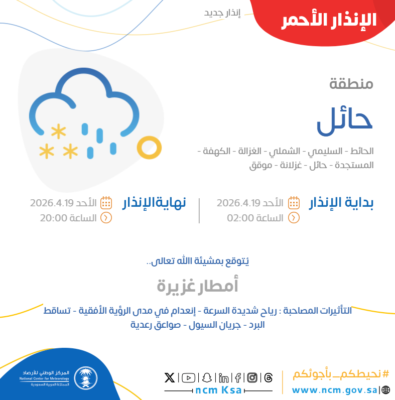 النظام الآلي للإنذار المبكر بالمركز الوطني للأرصاد tweet media