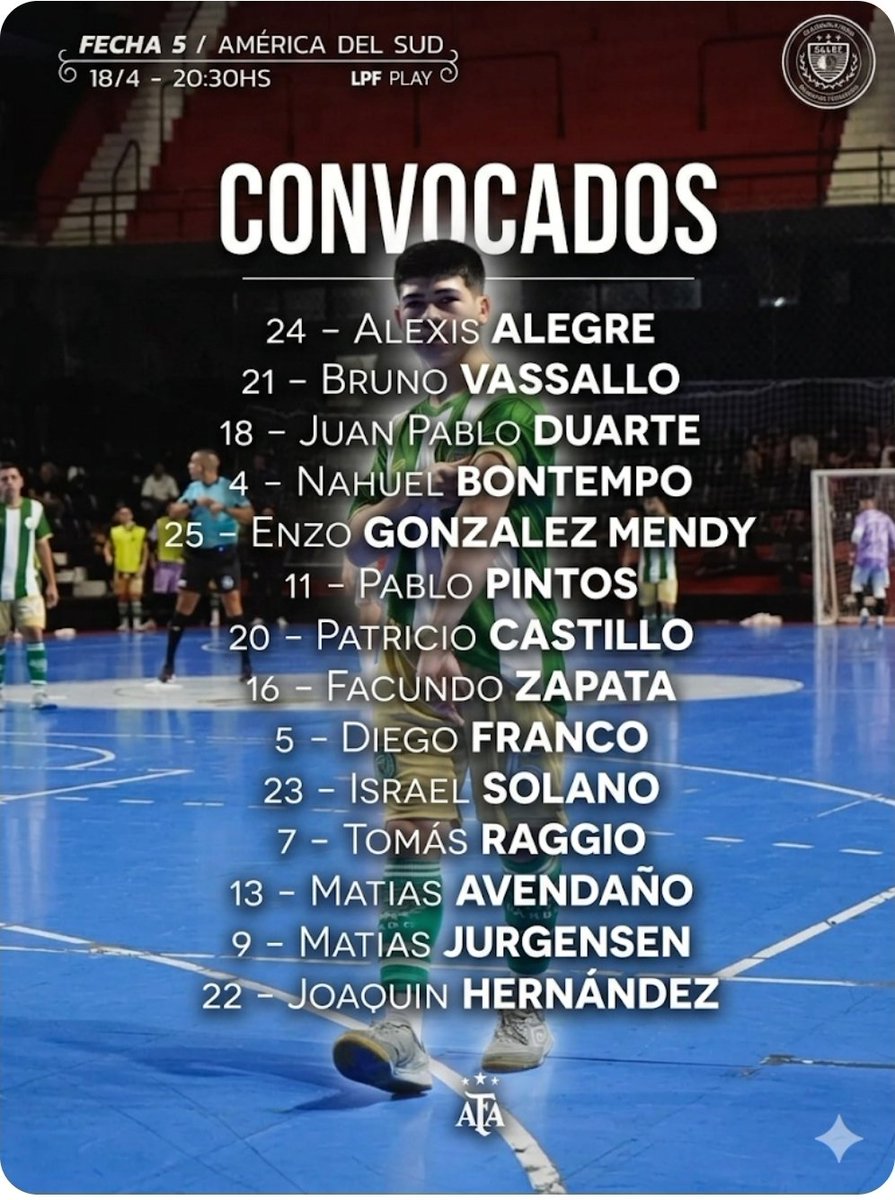 casdcamioneros's tweet image. ⚽️ #Futsal #Masculino #AFA 
🏆 Los convocados del Verde para hoy desde las 20,30 hs. 
🌏 Prensa de Camioneros