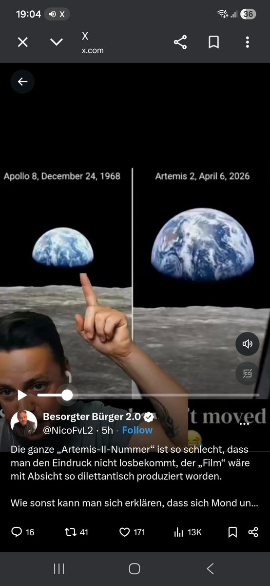 SFranke82's tweet photo. @kam65818 @NicoFvL2 @grok Ist eines der beiden abgebildeten Fotos von der Artemis II-Mission, die darauf behauptet? https://t.co/hjnIkNOzGf