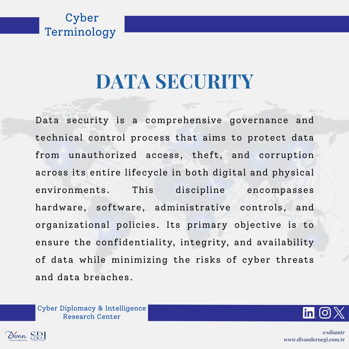 sdiam_tr's tweet image. 🌐  Siber Terminoloji serimizin sıradaki kelimesi 'Veri Güvenliği'. 
~
🔎The next word in our Cyber ​​Terminology series is 'Data Security'.

#CyberTerminology #DataSecurity #DivanDernegi #sdiam