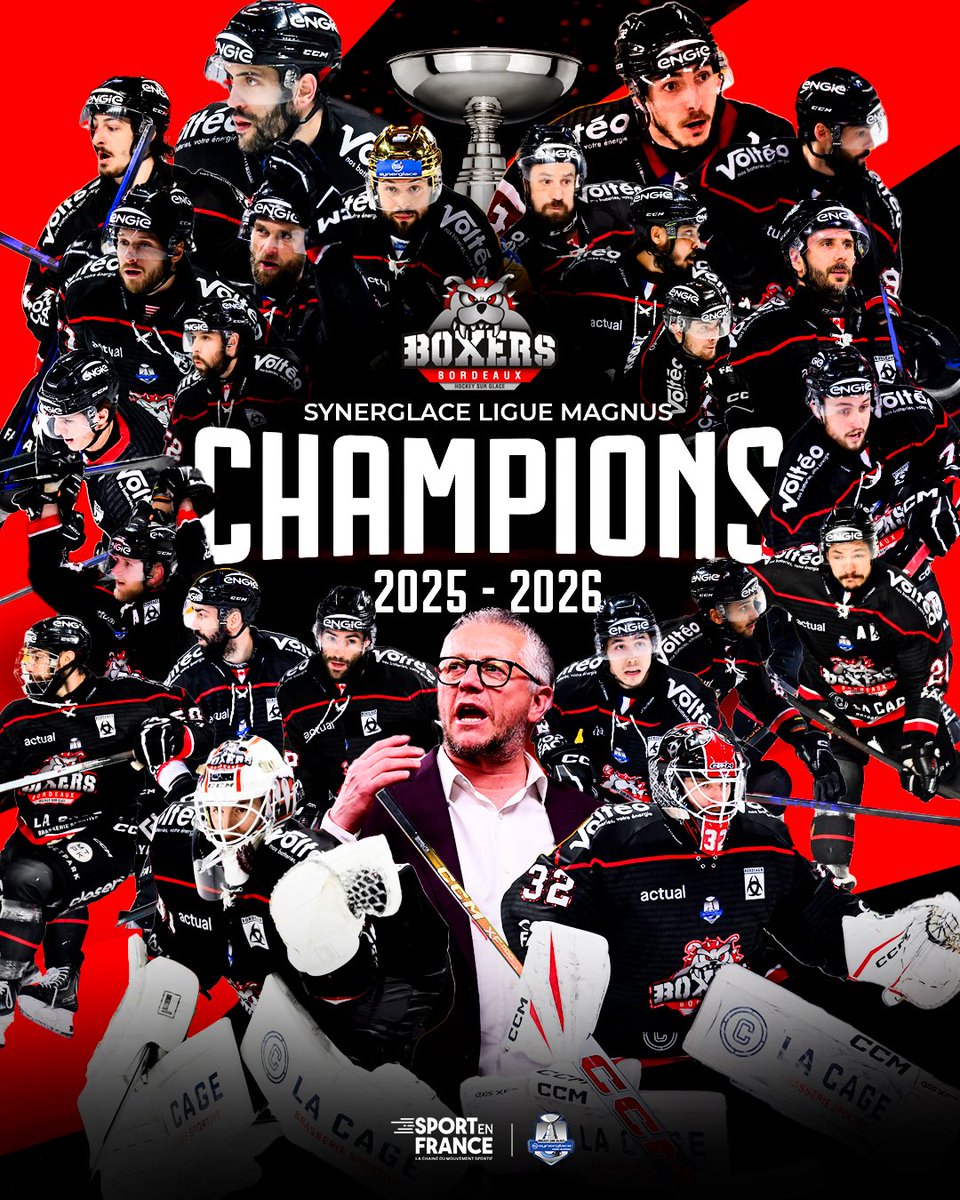 sport_en_france's tweet photo. 𝐏𝐎𝐔𝐑 𝐋’𝐇𝐈𝐒𝐓𝐎𝐈𝐑𝐄 🏆

Les Boxers de Bordeaux remportent la finale 2026 de Synerglace Ligue Magnus (4-1) et décrochent le premier titre de leur histoire ✨

Félicitations les champions @BoxersBordeaux 👏

@LigueMagnus #LaChainedeTousLesSports https://t.co/VziTo26Ihg