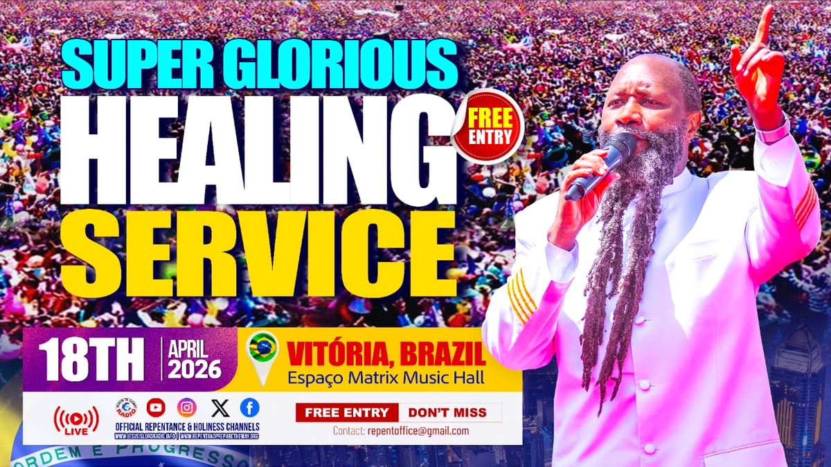 RepentinCHRIST's tweet photo. Welcome for the #VitoriaMiracles service live from Brazil https://t.co/6LOTT6SKXp
