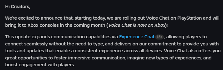 RoGameNews's tweet image. Roblox Voice Chat is now rolling out to Xbox Consoles! 🎮

#RobloxDevs #RobloxDev #Roblox #Xbox #Console #VC #RobloxUpdate #VoiceChat