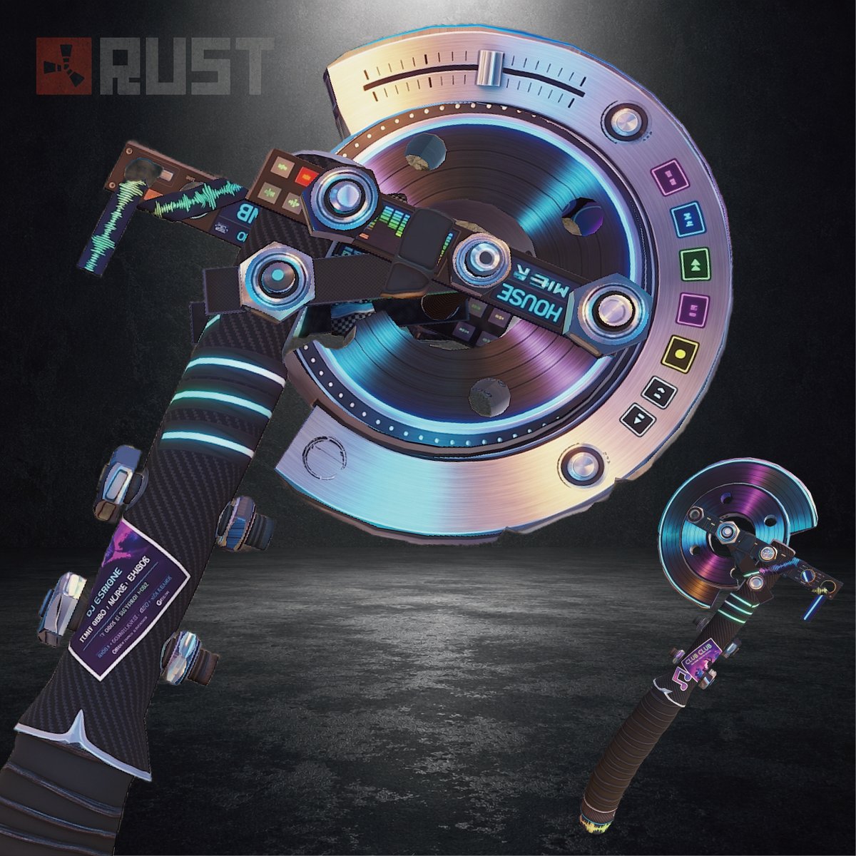 QB_WHITE's tweet image. [RUSTスキン紹介]
DJをイメージした斧スキン作りました！虹色に輝くディスクが特徴です！公式実装希望の方は是非私のワークショップにて評価お願いします🙏
steamcommunity.com/sharedfiles/fi…
#RUST #RUSTサーバー #rust募集pc